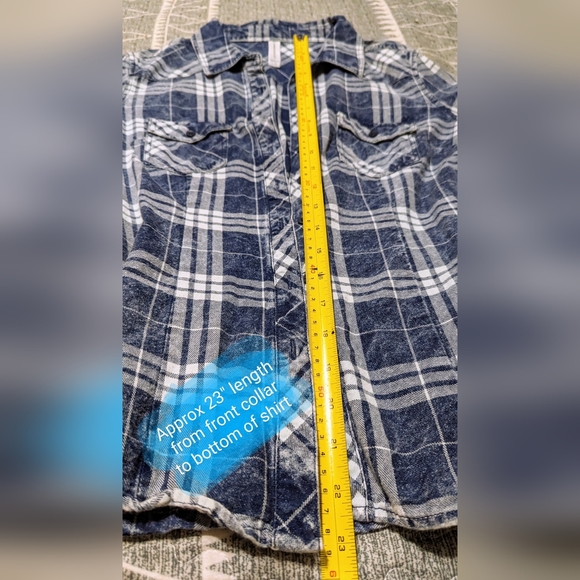 Warehouse One, ladies size 12 blue plaid button up shirt - Picture 8 of 14